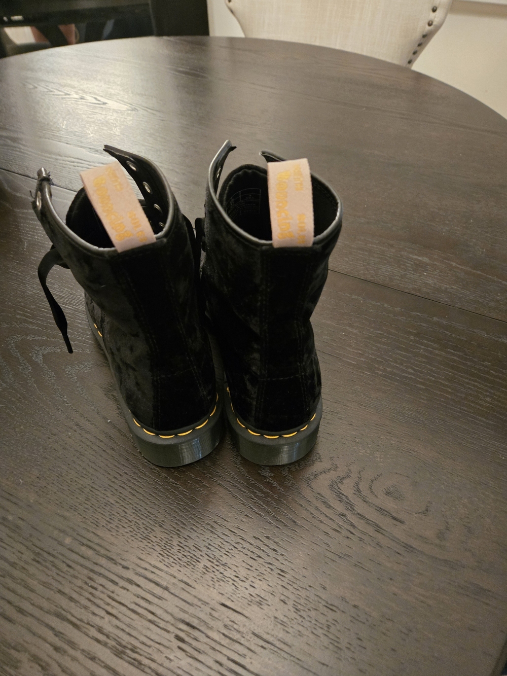 Doc Martens Women's Black Velvet Lace-Up Combat Boots - Fashion Ankle Boot - Picture 3 of 5